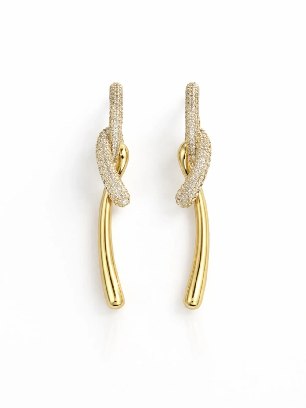 14K Gold Plated Pavé Zirconia Knot Drop Earrings Elegant Jewelry Water Resistant